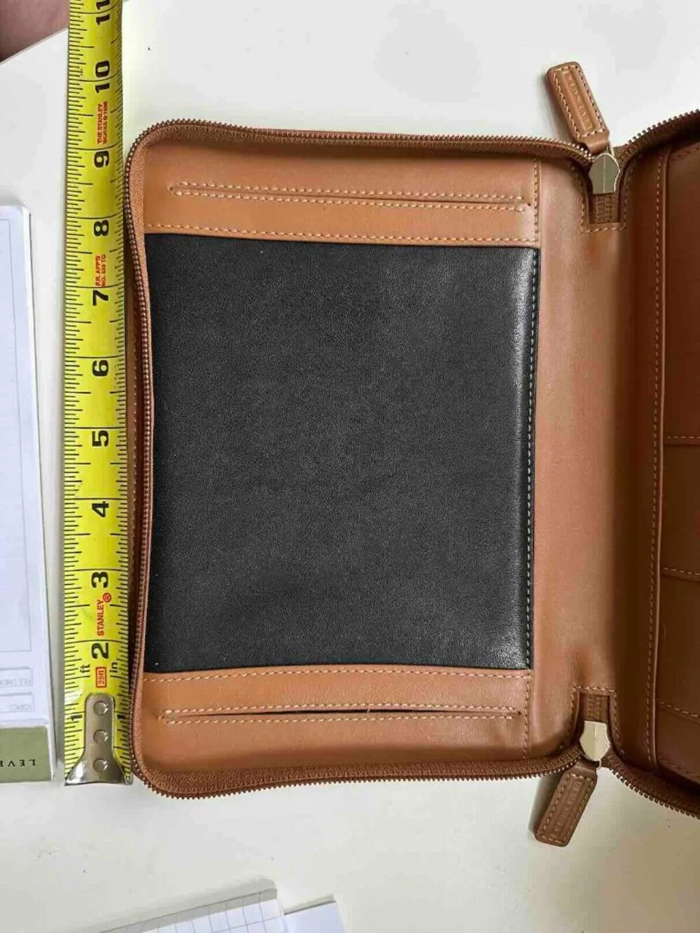 Levenger Leather Junior Ambi-Folio Notepad case LikeNew Brown Zip-around w/ box